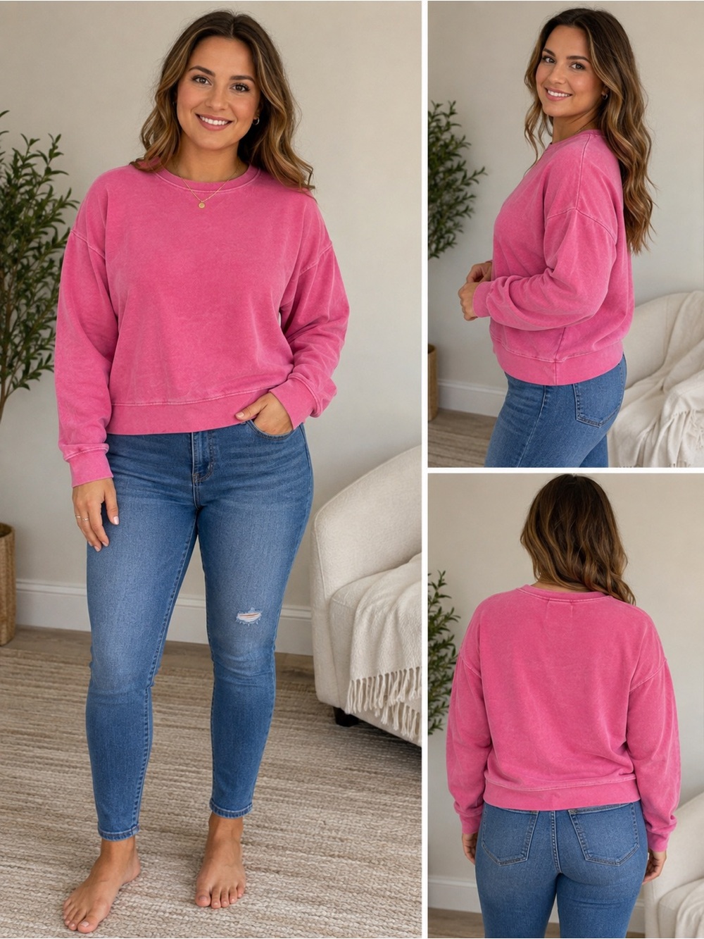 Aeropostale Women’s Pink Velour Crewneck Sweatshirt XL Long Sleeve Pullover